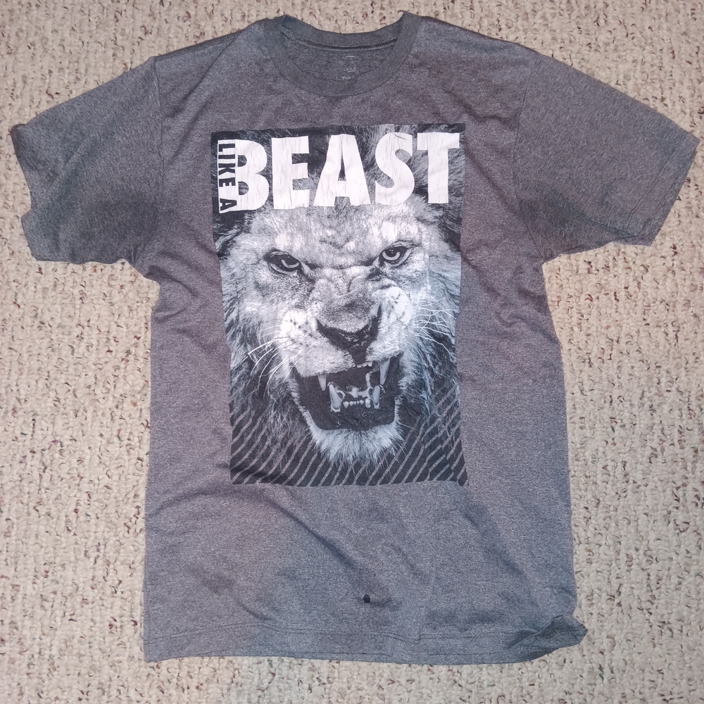 Gray Graphic T-Shirt with Lion Print